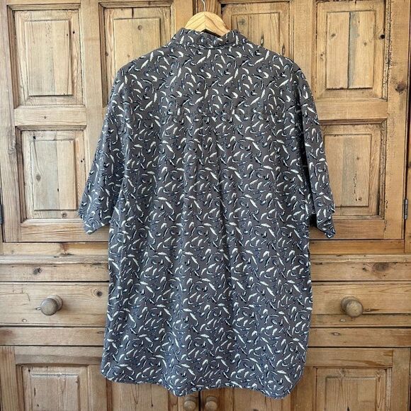 Columbia Mens XXL Fish Print Short Sleeve Button Front Shirt Collared Vintage - Picture 7 of 8